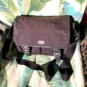 Coach Black/Brown Signature Laptop Messenger Bag